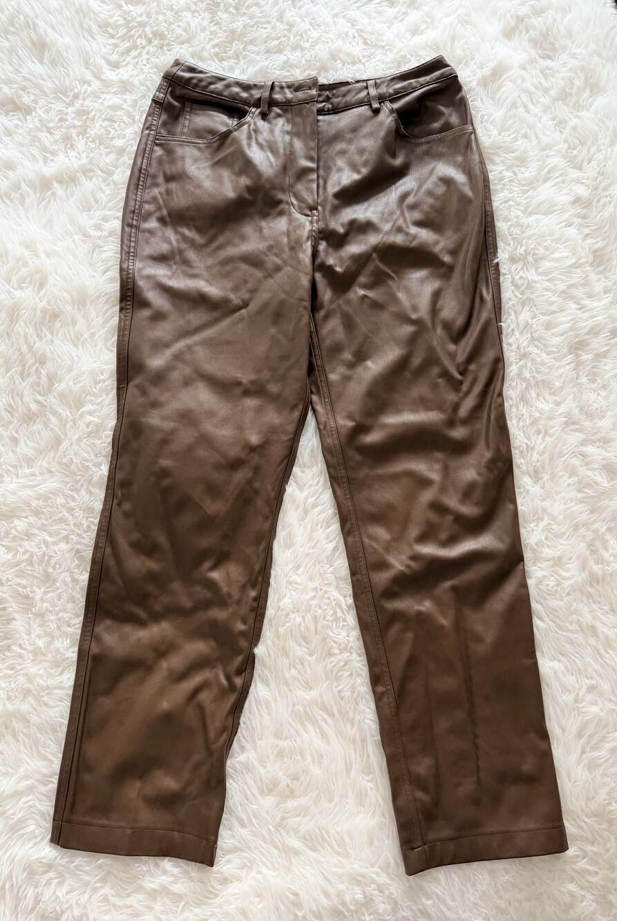The Drop Women's Faux Leather Pants Brown Size 28